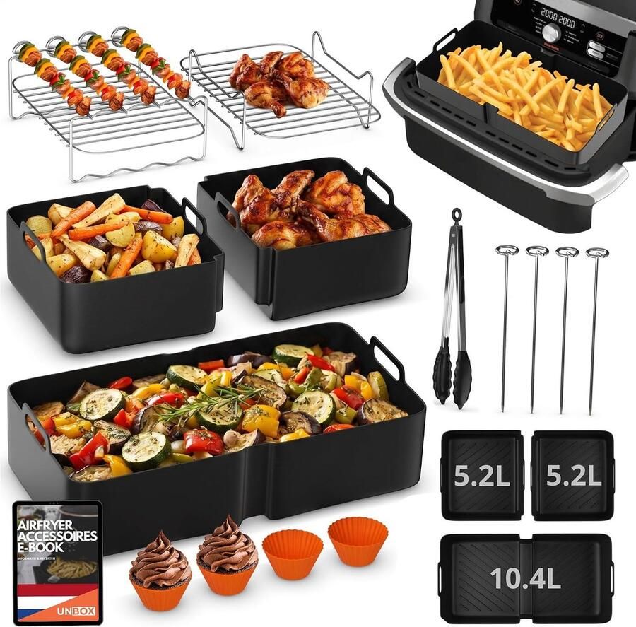 SnelShoppen 15-delig Airfryer Accessoire Set voor Heißluftfritteuse Silicone Liner Geschikt voor 10 4L en 10L BPA-vrij Voor Gezond Koken Keuken