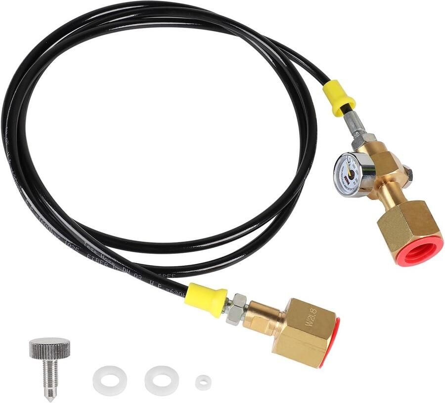 SnelShoppen 1.5 m Gas Overloopslang met CO2 Adapter Hoge Drukslang 3000PSI Drukmeter W21.8-14 Aansluiting voor Argon en CO2 Flessen Perfect voor