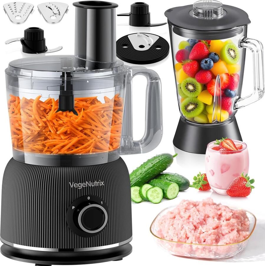 SnelShoppen 1500 W Keukenmachine & Mixercombinatie met 2 5L Hakmolen voor Vlees Groenten & Deeg 2L Blender met Glas 2 Snelheden & Pulsfunctie voo