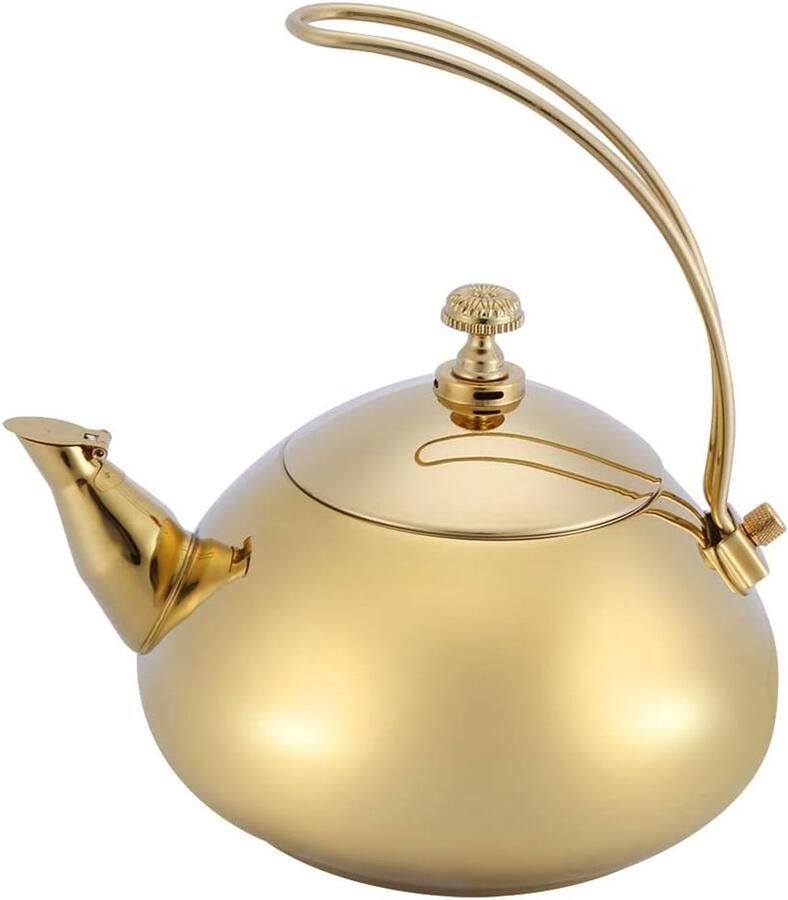 SnelShoppen 1.5L RVS Waterkoker Klassieke Theepot Inductie Koker Kettle Snelle Waterverwarming Kookpot met Verwijderbare Handgreep (Goud)