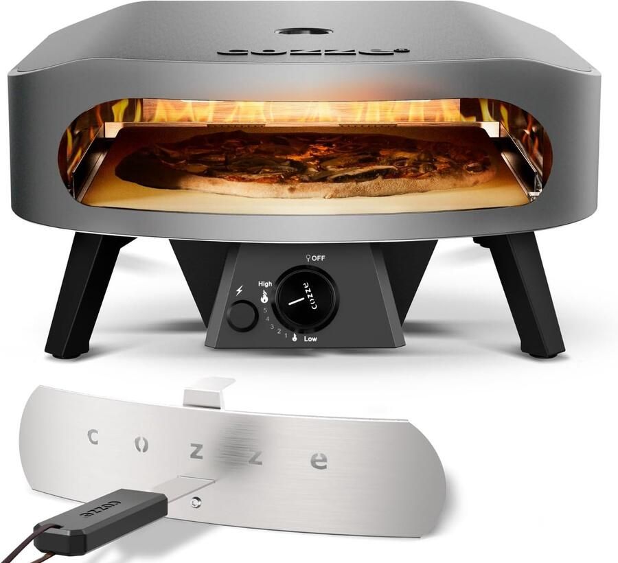 SnelShoppen 17 CLASSIC Pizzaoven Gas 30mbar met Cordierite Pizzasteen Automatische Ontsteking Thermometer & Grote Capaciteit voor Tuin Keuken &