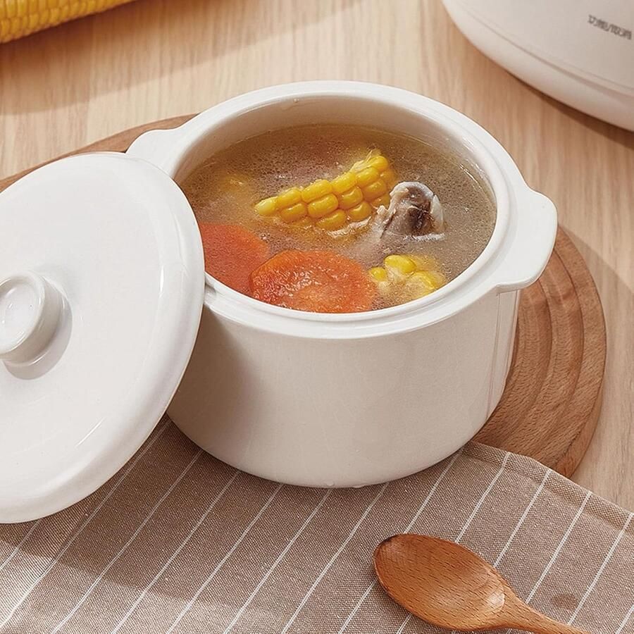 SnelShoppen 1L Keramische Soepkoker Compacte Slow Cooker met Oververhittingsbeveiliging Warmhoudfunctie en Timer Ideaal voor Thuiskeuken 1-2 P