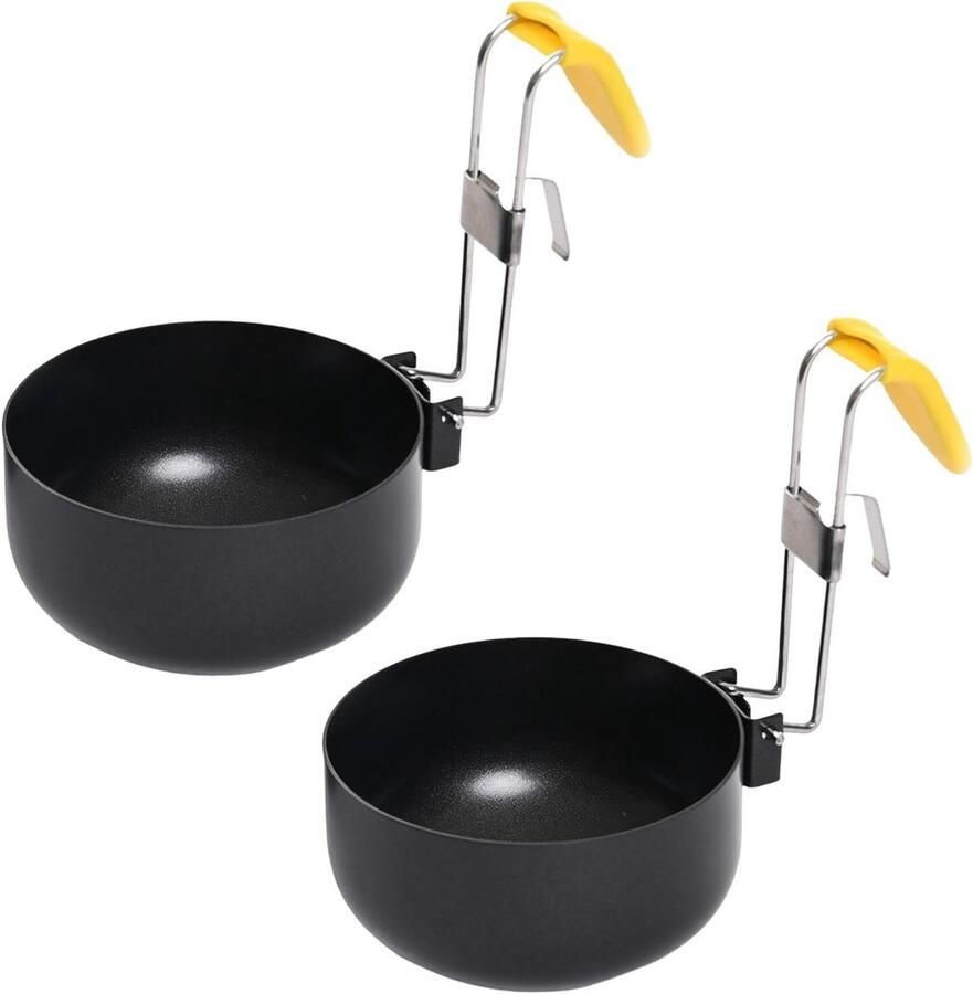 SnelShoppen 2-delige eierkoker opvouwbare eierkoker rond egg cooker voor stomen en koken zwart ideaal voor keuken en camping