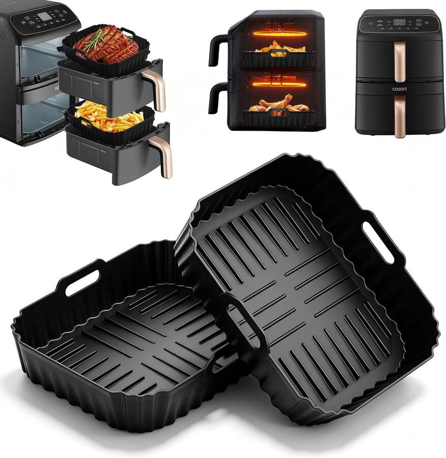 SnelShoppen 2-delige Heteluchtfriteuse Accessoires voor Airfryer Siliconen Inzetstukken BPA-vrij Geschikt voor 8 6 L Dubbelgestapelde Frituurpan