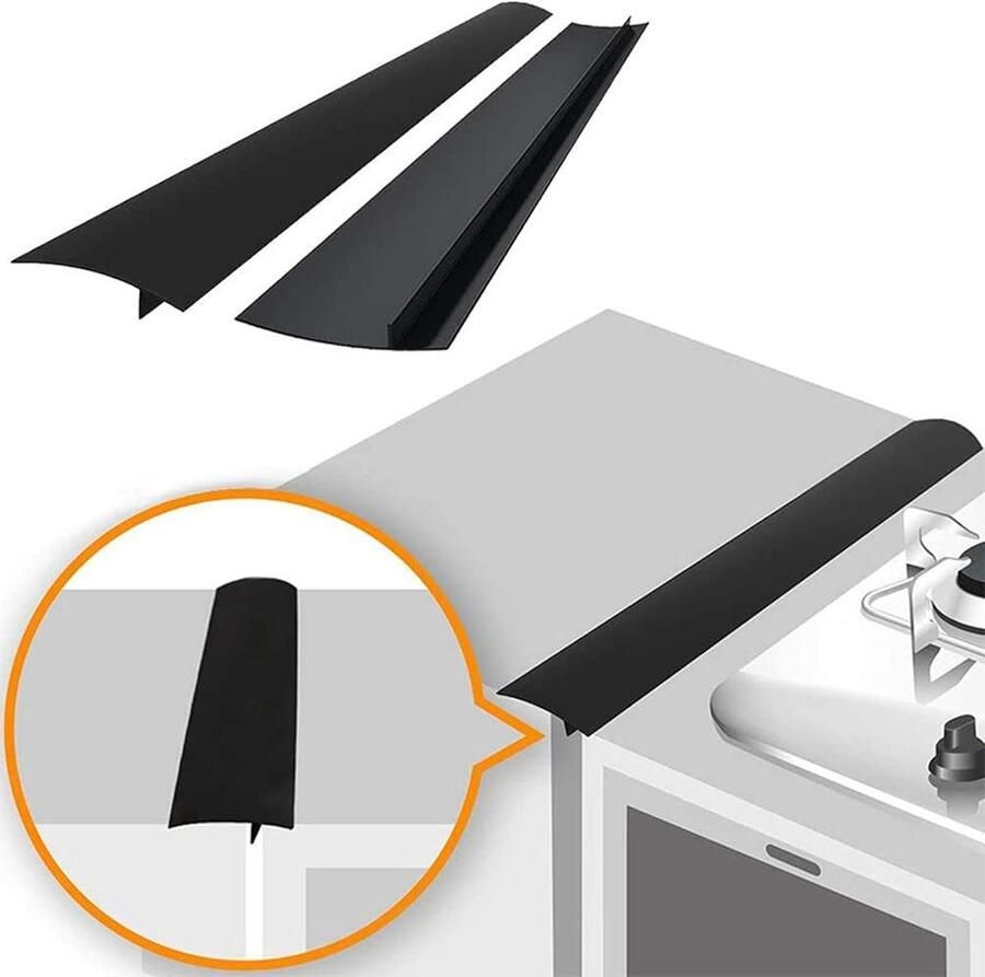 SnelShoppen 2 Delige Keuken T-Splitsing Anti-Olie Strip Siliconen Oven en Kookplaat Gapschutz Zwart 53.3 cm Keukenaccessoire