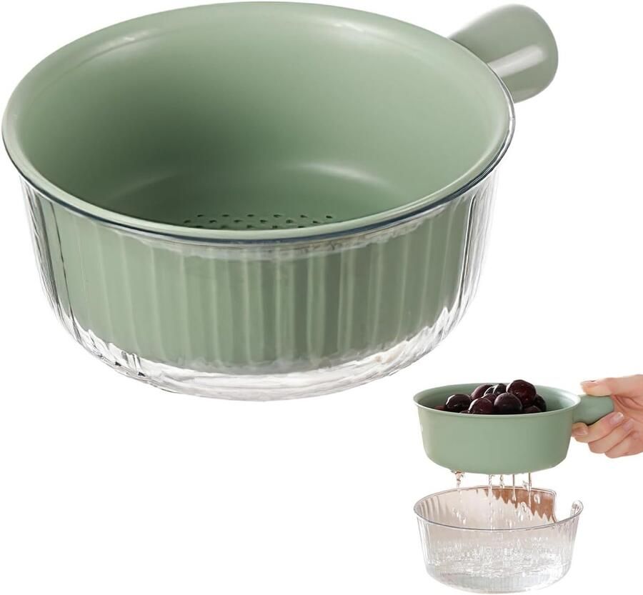 SnelShoppen 2-delige Kleine Zeefset Perfect voor het Afwassen van Fruit & Groenten BPA-vrij Vaatwasserbestendige Keuken Strainer Schalen (Groen)