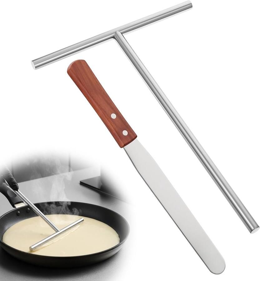 SnelShoppen 2-delige pannenverdeler set roestvrijstalen pannenkoekenspatel en crêpe maker perfect voor dunne deeglagen 18 cm keukenaccessoires v