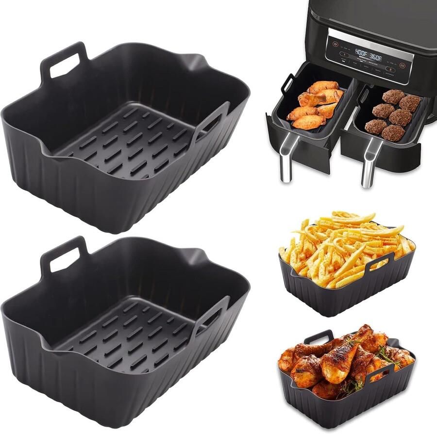 SnelShoppen 2-delige siliconen luchtvorm voor olievrije friteuse herbruikbare accessoires voor airfryer oven magnetron zwart 17 5 x 12 x 6 cm