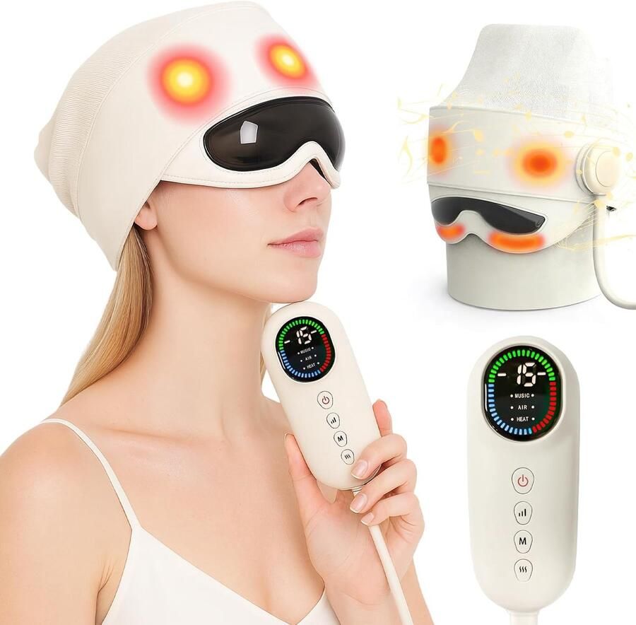 Thijox 2-in-1 Hoofdmassageapparaat met Luchtkussenmassage en Oogwarmte 5-Zone Ontspanning 4 Massagemodi 3-Traps Warmtecompres Stressvermindering