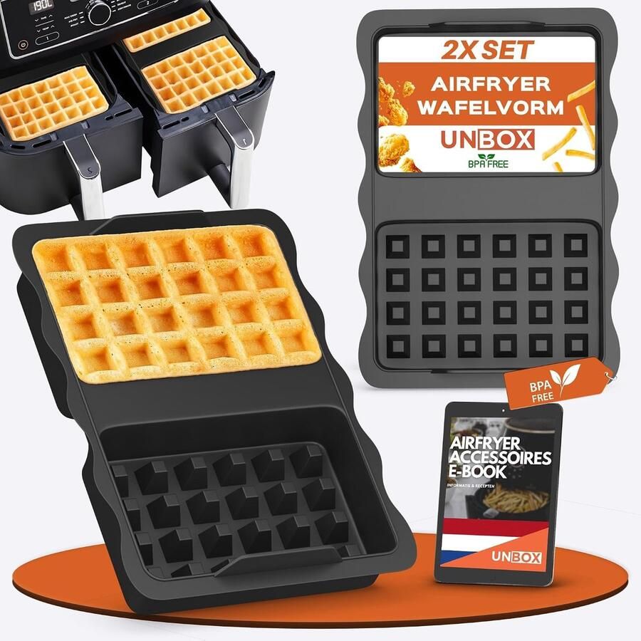 SnelShoppen 2 Pack Air Fryer Wafelvormen Siliconen Mould voor Belgische Wafels Geschikt voor Ninja AF400EU AF451EU SL400EU AF500DE BPA Vrij en