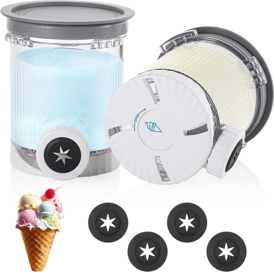 SnelShoppen 2-Pack IJsbekers Geschikt voor Ninja NC701UK NC700UK NC701 Series 16 oz IJscontainers met Deksel voor IJscream Makers Accessoire (Grijs