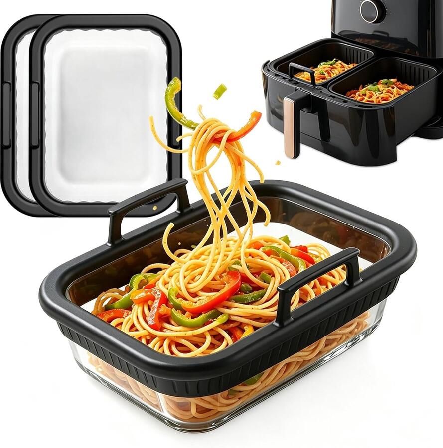 SnelShoppen 2 Pack Oven Moulds voor Air Fryer Glazen Bakvormen met Siliconen Handvatten BPA Vrij Hittebestendig Vaatwasserbestendig voor Keuken