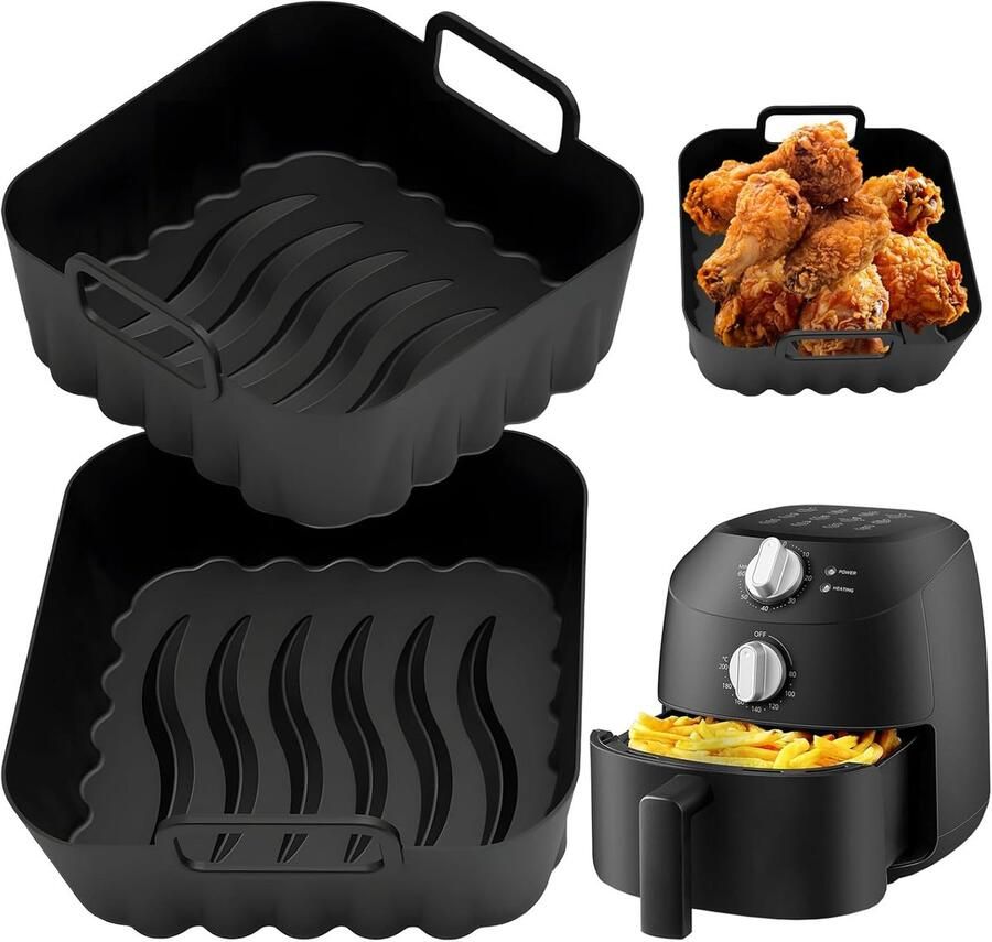 SnelShoppen 2-pack Siliconen Airfryer-liners Herbruikbare Antiaanbak liners voor 2L Midea Airfryer Vaatwasserbestendig en BPA-vrij met Handgrepe
