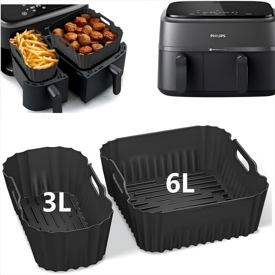 SnelShoppen 2-Pack Siliconen Airfryer Voeringen voor Dual Basket Air Fryer 3000-serie BPA-vrij Vaatwasmachinebestendig Perfecte Pasvorm Duurzaam