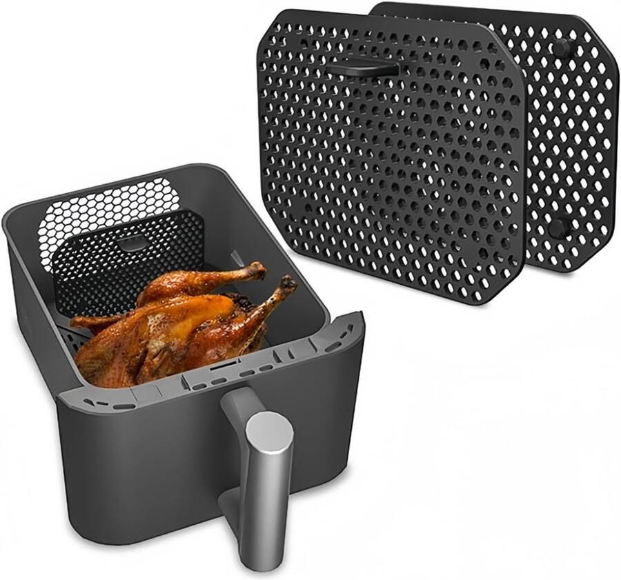 SnelShoppen 2-Pack Zwarte Spatbescherming voor Dubbel Stapel Airfryer Ideaal voor Olie Spatbescherming Herbruikbare Accessoire Perfecte Pasvorm 1
