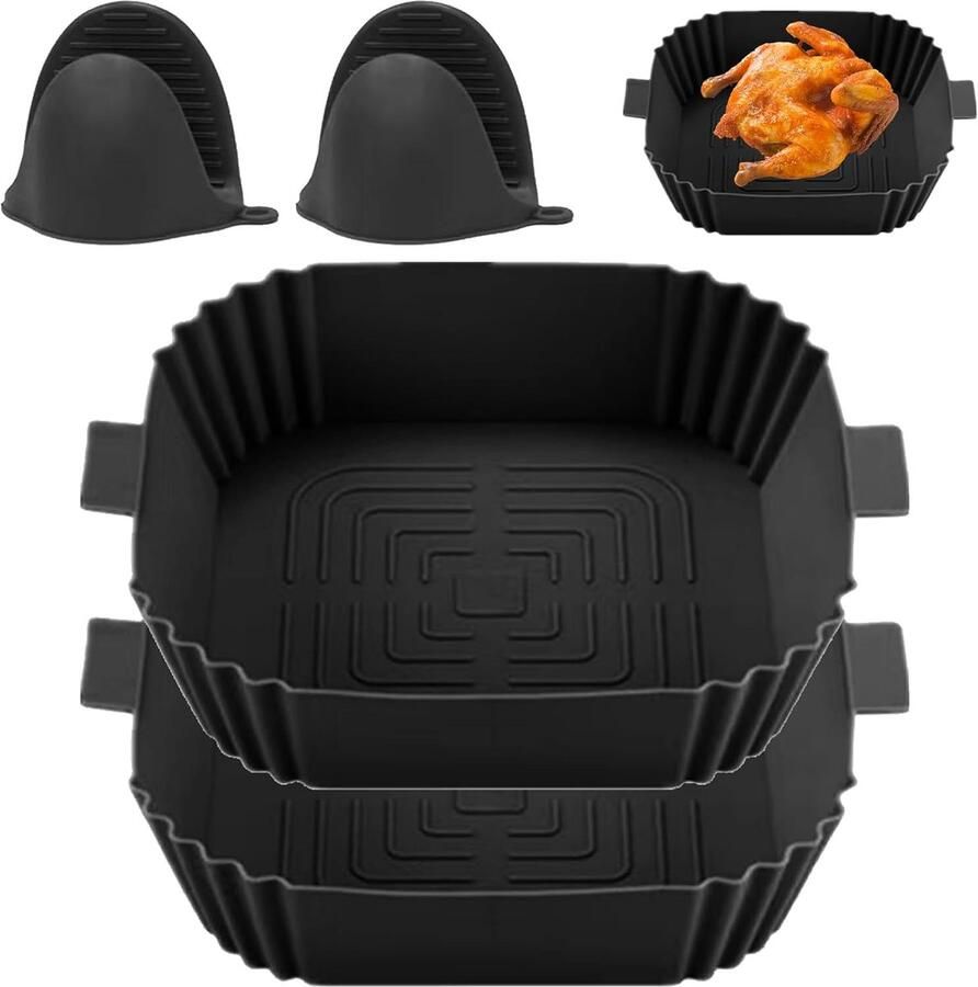 SnelShoppen 2 Pcs Silicone Mould Air Fryer Herbruikbare Bakvorm met 3D Olieafvoer Design Inclusief 2 Ovenwanten Perfect voor Airfryer Oven en
