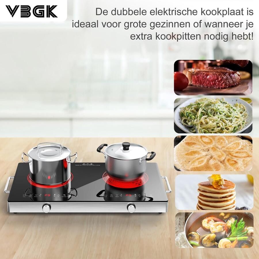 SnelShoppen 2-Pits Elektrische Kookplaat Met Handgreep 3520W Keramische Kookplaat Met 2 Zones Dubbele Kookplaat Voor Keuken Camping Feest Ve