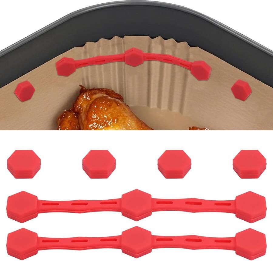 SnelShoppen 2 Sets Airfryer Magnet Silicone Buckle Silicone Magneten voor Bakpapier Voorkomt Verbranden Keukenaccessoires Rood 6-delig