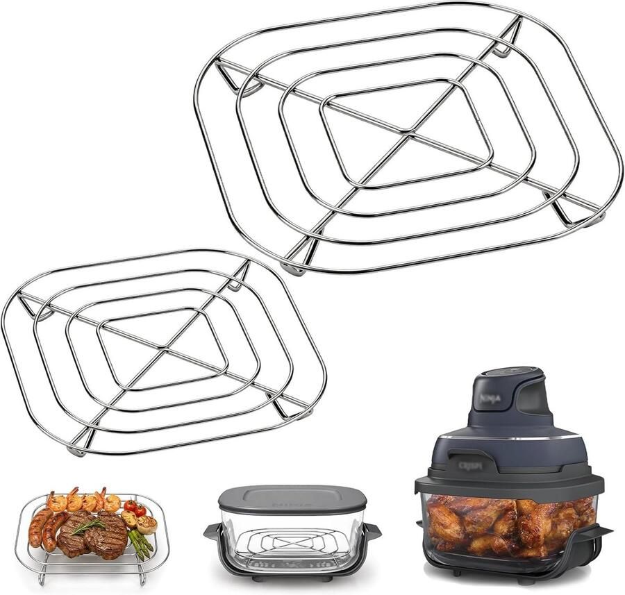 2 stuks airfryer-roosters compatibel met Ninja Crispi FN101 roestvrij staal accessoires Air Fryer Grelha bord zilver