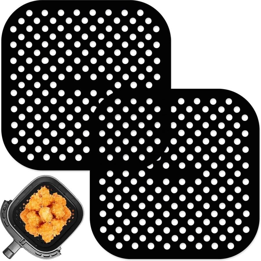 SnelShoppen 2 Stuks Airfryer Siliconen Matten 21 5 cm Herbruikbare Siliconen Liners voor Airfryer Perforaties Duurzaam en BPA-vrij Keukenaccess