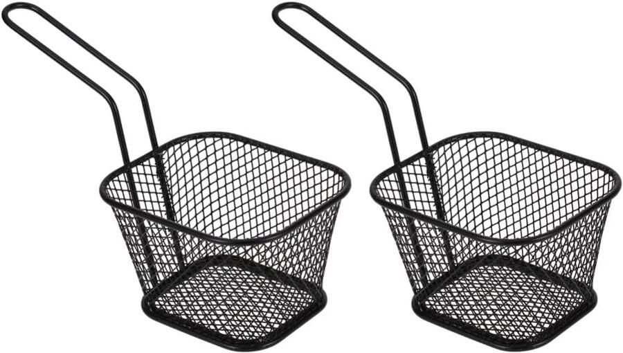 SnelShoppen 2 Stuks Diepvries Frituurmandjes Mini Vierkante Frituurmanden Metaal Frituurpan voor Frietjes Uienringen en Kippenvleugels Zwart
