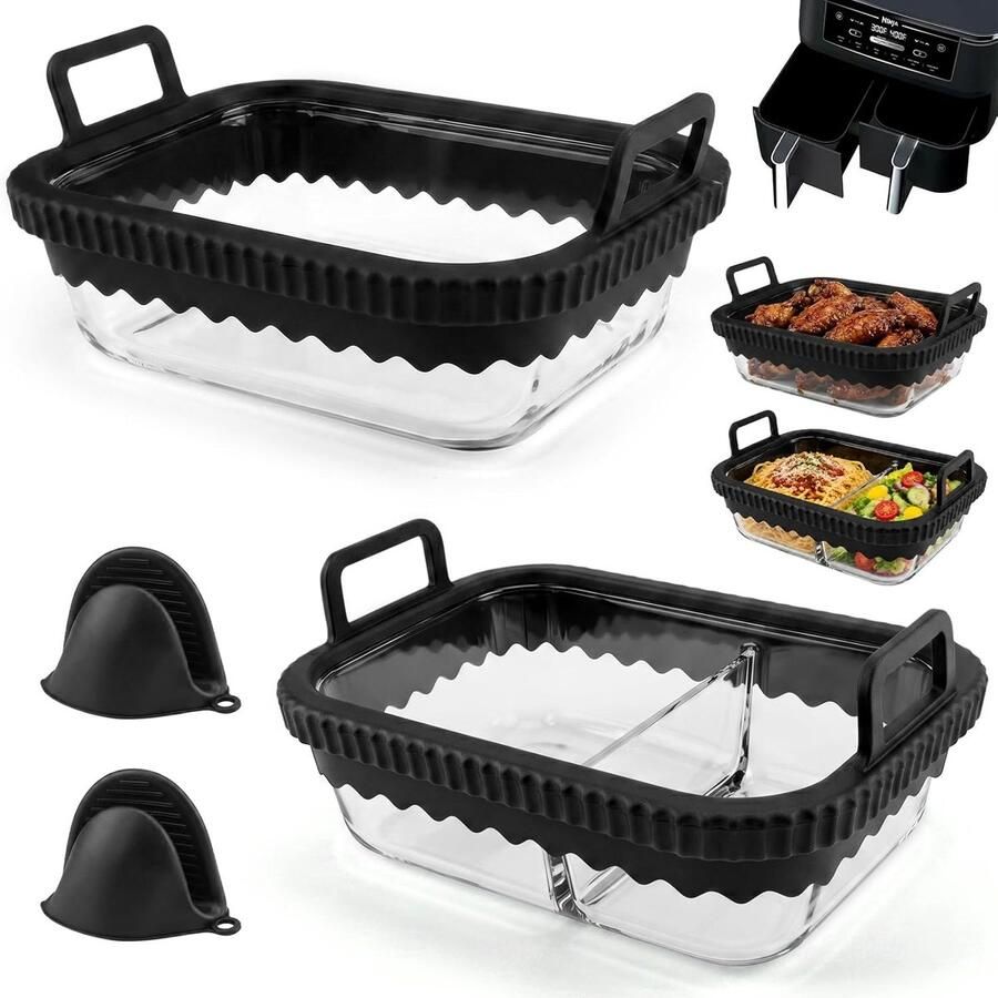 SnelShoppen 2 Stuks Glazen Airfryer Accessoires Hittebestendige & Krasbestendige Air Fryer Liners voor Ninja Dual en Andere Dual Zone Airfryers (Z