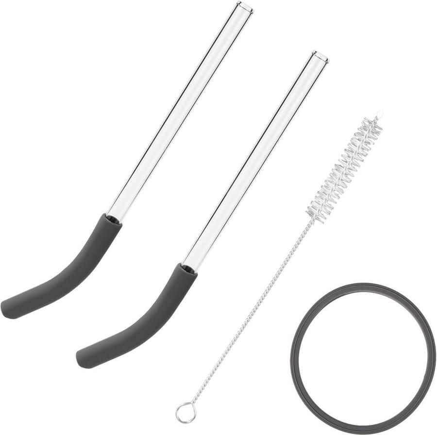 SnelShoppen 2 Stuks Herbruikbare Glazen Rietjes voor Smoothie Blender Inclusief Pakking O-Ring & Reinigingsborstel Ideaal voor Reisbeker Keuken e