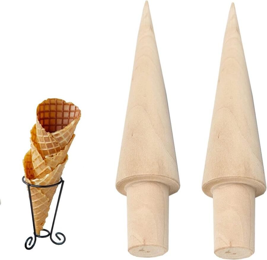SnelShoppen 2 Stuks Kegelvormige Houten Wafel Houten Wafelvorm voor IJsjes Perfect voor Zelfgemaakte Wafels en IJsjes Bruin Keukenaccessoire