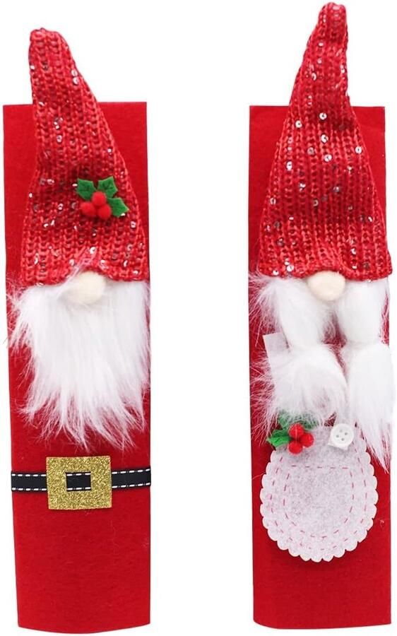 SnelShoppen 2 Stuks Kerstman Koelkast Handgreep Covers Voor Oven Magnetron Vaatwasser Decoratie Herbruikbaar Duurzaam Non-Woven 30x7.5cm Kers