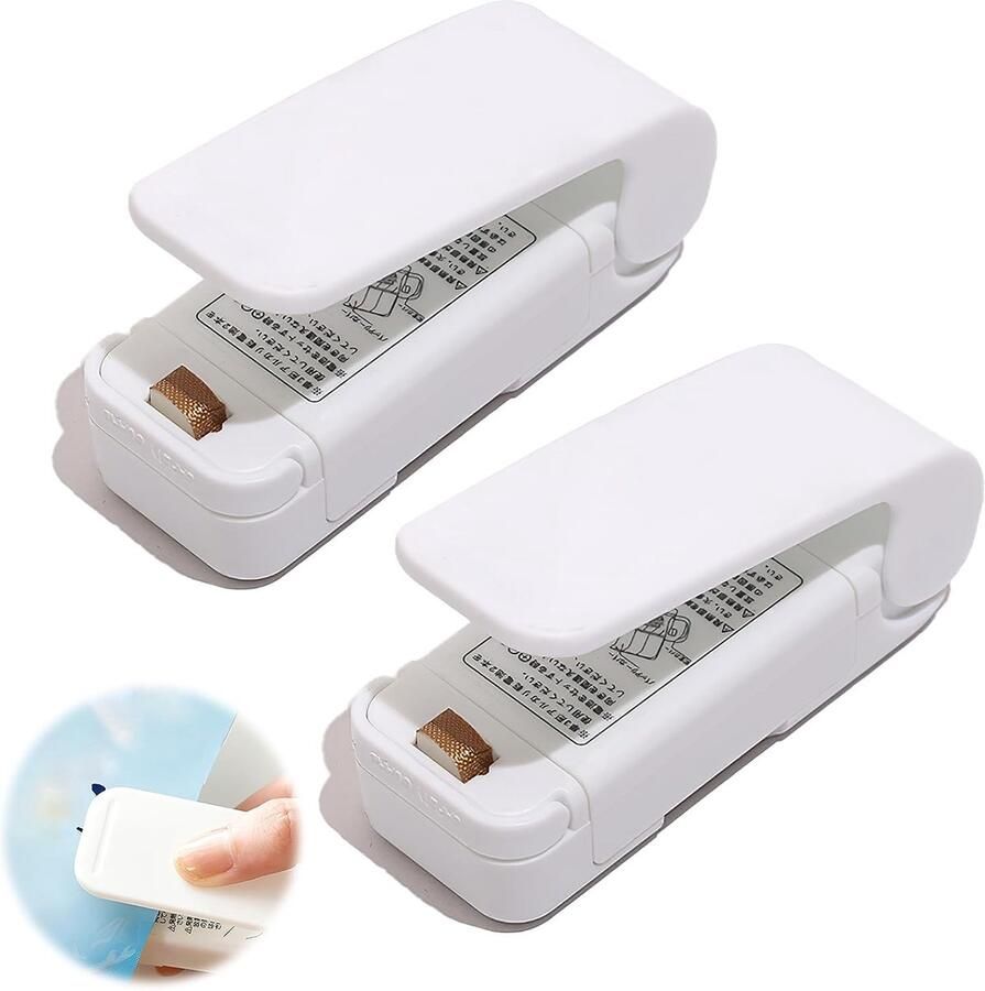 SnelShoppen 2 Stuks Mini Foil Lastechniek Handmatige Sealing Machine voor Plastic Tassen Snacks Compact en Draagbaar ABS en RVS Wit