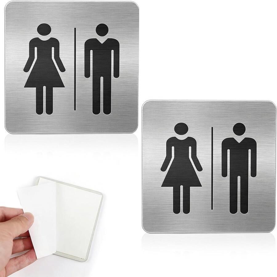 SnelShoppen 2 Stuks RVS Zelfklevende Toiletnamenborden Duurzaam Roestvrij Staal 9.5x9.5 cm Voor Binnen en Buiten Gebruik