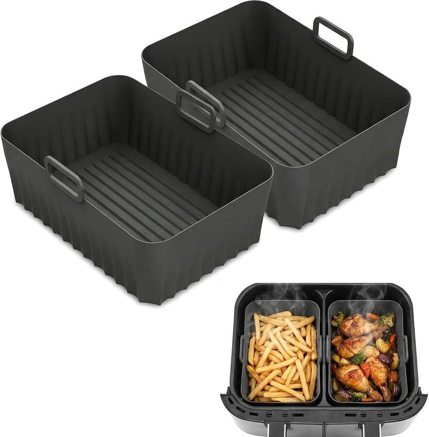 SnelShoppen 2 Stuks Silicone Air Fryer Inserts met Handvatten Herbruikbare Food Safe Silicone Mallen voor Airfryer Hittebestendige Antiaanbaklaa