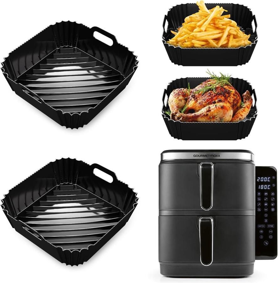 SnelShoppen 2 Stuks Silicone Air Fryer Inzetstukken voor Verticale Dubbele Kamer 10L Herbruikbaar Silicone Ideaal voor Keuken Gezond Frituren Ov