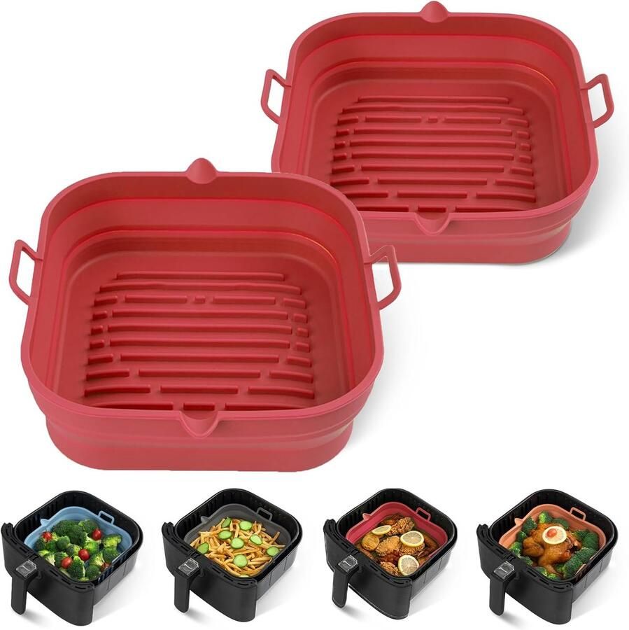 SnelShoppen 2 Stuks Silicone Air Fryer Liners Vierkant Herbruikbare Airfryer Silicone Mand Makkelijk Schoon Te Maken Air Fryer Accessoires voor