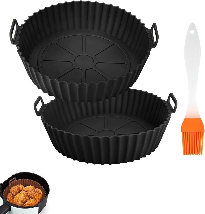 SnelShoppen 2 Stuks Silicone Airfryer Accessoires Herbruikbare Bakvormen Keukenborstel voor Airfryer tot 8 Liter Gezond Kookmateriaal