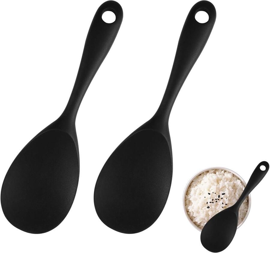 SnelShoppen 2 Stuks Silicone Rijstlepels 22.5x7cm Hittebestendig Antikleef BPA-vrij Ideaal voor Rijstkoker Aardappelpuree Keukenaccessoires