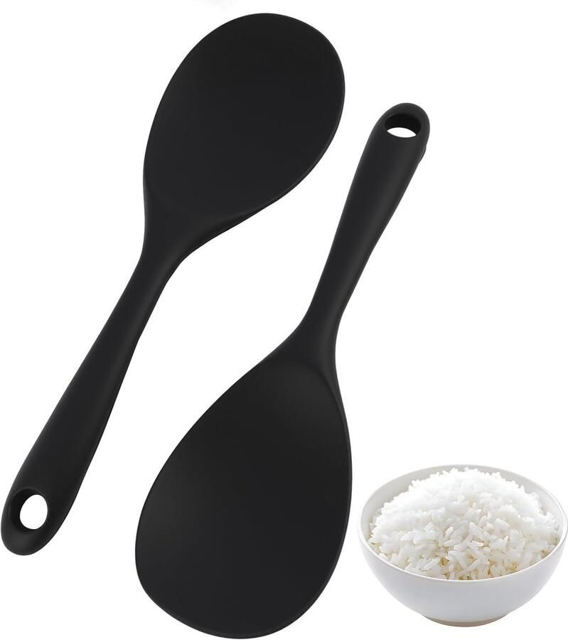 SnelShoppen 2 Stuks Silicone Serveerscheppen voor Rijstkoker Non-Stick Keukenlepel Hoge Kwaliteit Temperatuurbestendig BPA Vrij Zwart 22.9 x 6