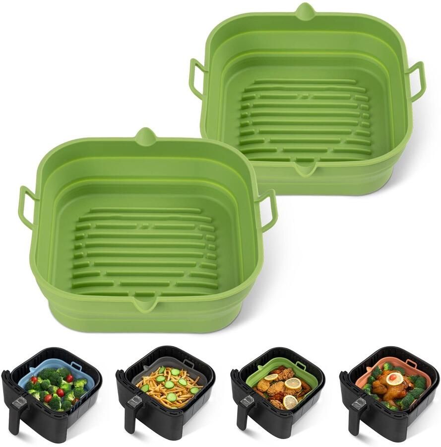 SnelShoppen 2 stuks Siliconen Air Fryer Liners Vierkant Herbruikbare Siliconen Mand voor Airfryer 5 8 tot 8 Qt Gemakkelijk Schoon te Maken Bakpl