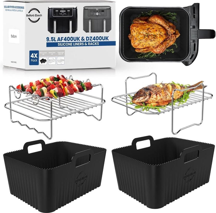 SnelShoppen 2 Stuks Siliconen Airfryer Bakjes voor 9 5L Ninja Foodi Dual Zone 2 5mm Extra Dikke Mand BPA-Vrij Premium Accessoires voor Keuken K