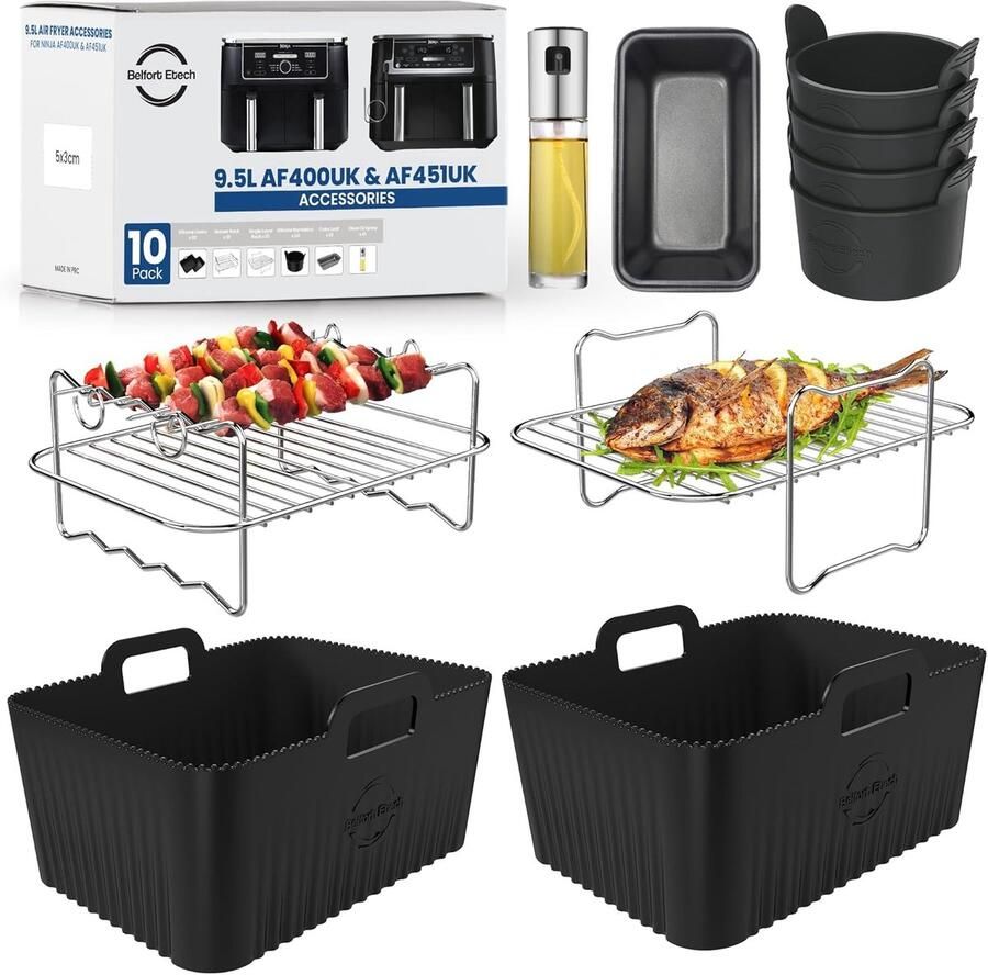 SnelShoppen 2 Stuks Siliconen Airfryer Bakjes voor Ninja Foodi Dual Zone 9 5L 2 5mm Extra Dikke Siliconen Mand BPA-Vrij Premium Accessoires