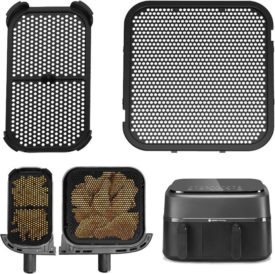 SnelShoppen 2 Stuks Siliconen Spatbescherming Airfryer Accessoires voor Keuken Geschikt voor Dual Basket 3000 & 5000 Series Hittebestendig Gemakk