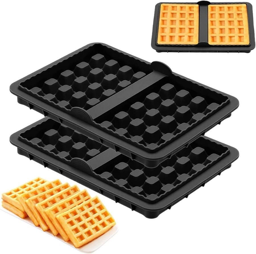 SnelShoppen 2 Stuks Siliconen Wafelvorm voor Airfryer Hittebestendig en Duurzaam Zwart Wafelinzetstuk voor Ninja & Heteluchtfriteuse Perfect v