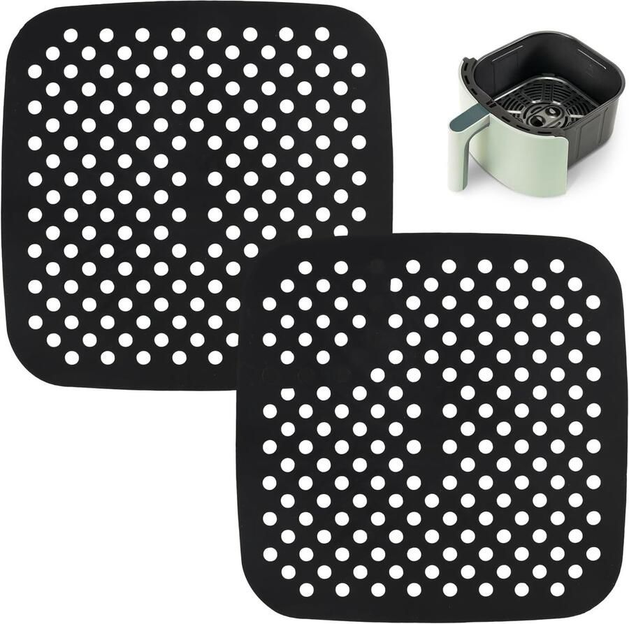 SnelShoppen 2 Stuks Siliconenmat voor Heteluchtfriteuse Herbruikbare Geperforeerde Siliconen Bakpapier Geschikt voor 21 6 cm Airfryer BPA-vrij