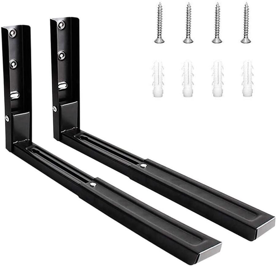 SnelShoppen 2 Stuks Vouwbare Roestvrijstalen Magnetron Wandbeugels Zwart Voor Magnetrons en Ovens Inclusief Schroeven Duurzaam en Corrosiewerend