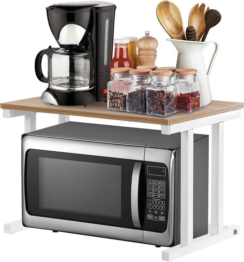 SnelShoppen 2-Tier Microwave Rack Magnetron Stand Keuken Organizer Wit 57x38x38 cm Ruimtebesparend Voor Magnetron Rijstkoker Broodmaker Tot