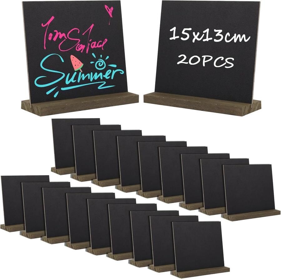 SnelShoppen 20 Stuks Kleine Krijtbordjes met Bruine Basis 15 x 13 cm voor Buffet Prijsetiketten en Tafels Ideaal voor Feest Catering en Evenemen