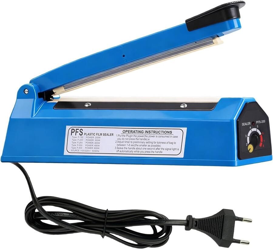 SnelShoppen 200mm Warmte Sealer 3mm Folielasmachine Plastic Zak Sealer Handmatige Druk Verpakkingsapparaat Temperatuurregeling voor Plastic Foli