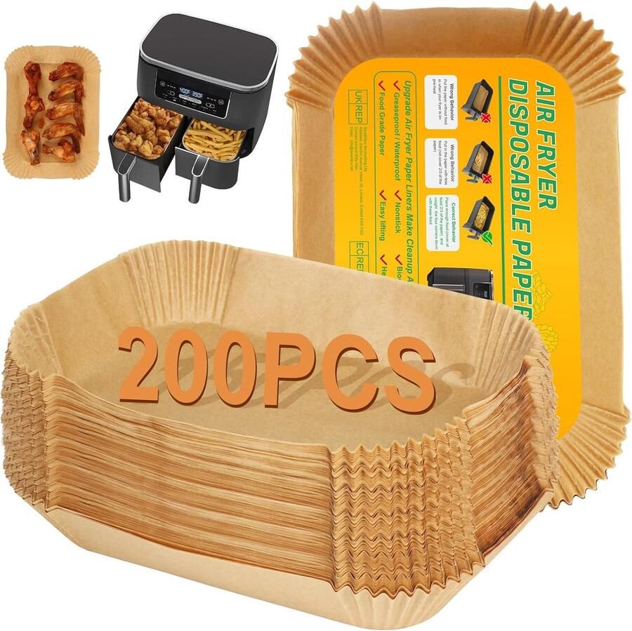 SnelShoppen 200x Air Fryer Liners voor 9L 9.5L Air Fryers Geschikt voor Ninja Instant Vortex Salter Tower Perfect voor Gezonde Koken Gemakke