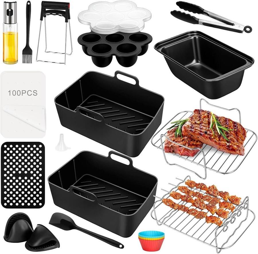 SnelShoppen 20pcs Air Fryer Accessoires voor 6L-9.5L Dual Zone Silicone Moulds Bakvormen Mandjes Keuken Gezond Koken Multifunctioneel Vaatwas