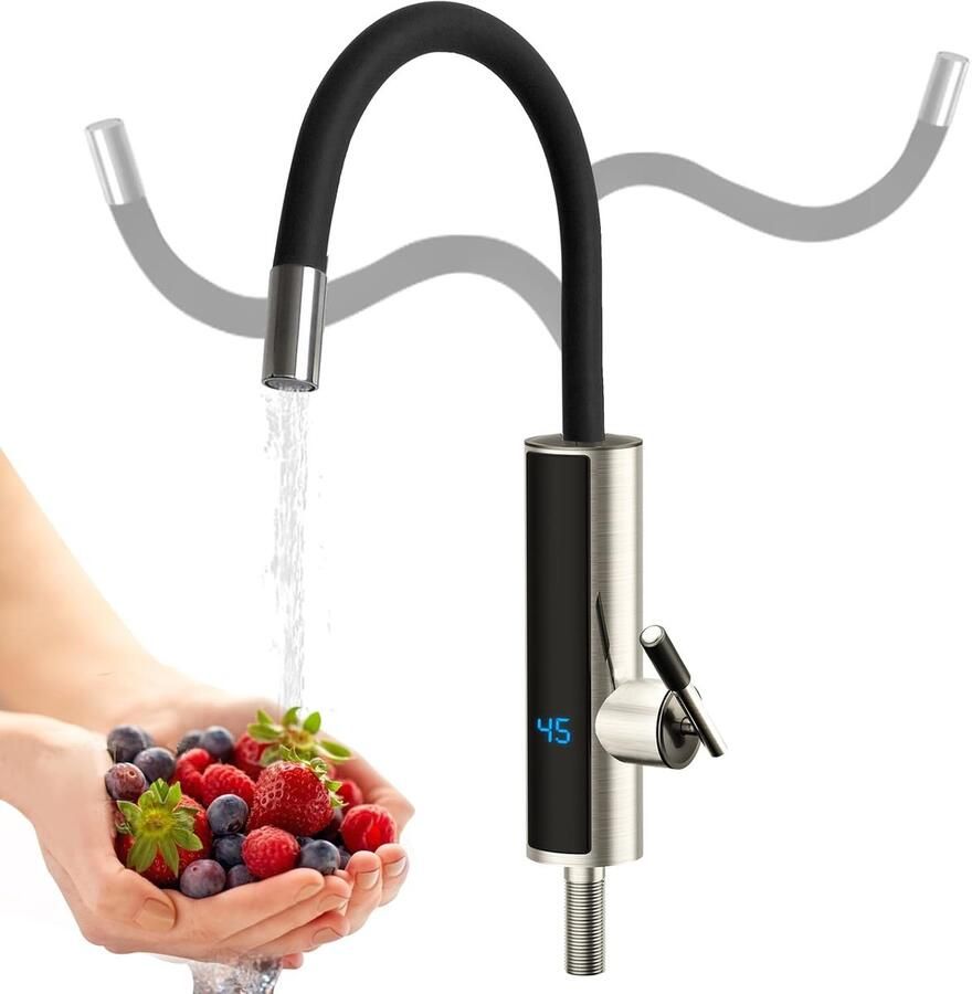 SnelShoppen 230 V RVS Doorstromer Waterverwarmer Elektrische Waterkoker met 360° Draaikraan LED Temperatuurweergave voor Keuken en Badkamer